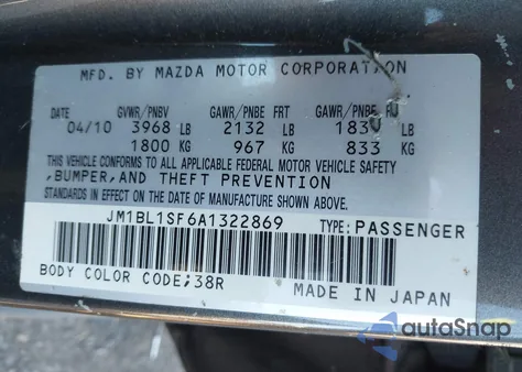 2010 Mazda 3 I from USA, damaged, VIN JM1BL1SF6A1322869